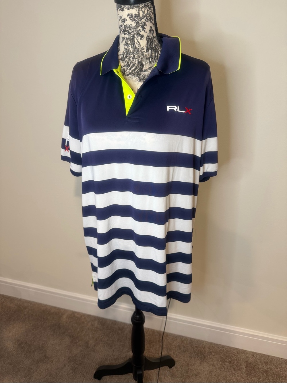 Ralph Lauren RLX Navy Polo with Neon Yellow Trim